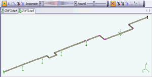 Деформированный вид трубопровода при переходе из монтажного в рабочее и из рабочего в холодное состояние
