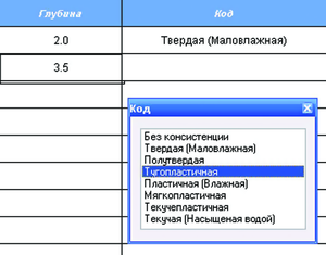 Рис. 20. Информация об уровнях грунтовых вод и консистенции