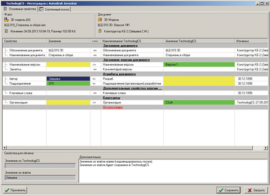 Рис. 4. Синхронизация свойств документа с файлом AutoCAD Mechanical