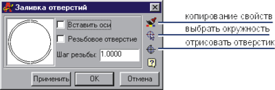 Диалоговое окно «Заливка отверстий»