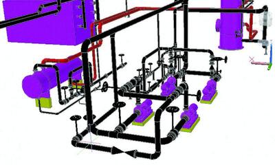 Рис. 1. Пример трехмерной модели, выполненной в AutoCAD Plant 3D 2012 (учебный проект)