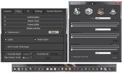 Рис. 2. Интерфейс V-Ray: V-Ray Toolbar и V-Ray Quick Settings