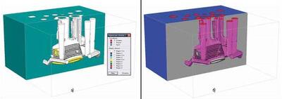 Индексирование объемов (а) и границ (б) отливки Корпус в модуле Мастер-3D (ОАО ААК ПРОГРЕСС им. Н.И. Сазыкина)