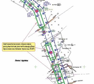 Результаты расчета вырубки просеки на плане