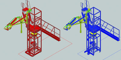 Использование в Model Studio оборудования, созданного из примитивов AutoCAD (справа - исходный объект, слева - объект Model Studio)