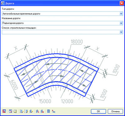 Рис. 6. Окно параметров дорог для построения в плане