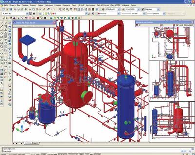 Фрагмент трехмерной модели, выполненной в модуле PLANT-4D Трубопроводы (PIPE)