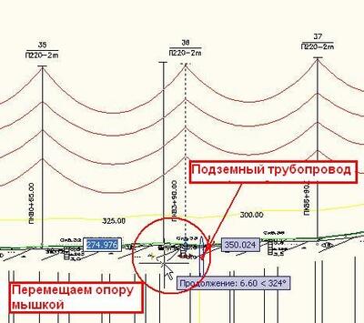 Рис. 11. Перемещение опоры дальше от подземного трубопровода