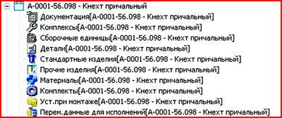 Рис. 7. Структура и разделы объекта «Спецификация КД»