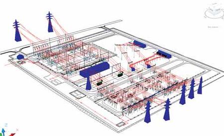 Рис. 4. Проект ОРУ, реализованный в Model Studio CS Открытые распределительные устройства