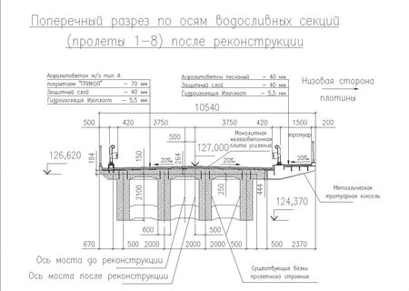 Поперечный разрез водосливной секции после реконструкции