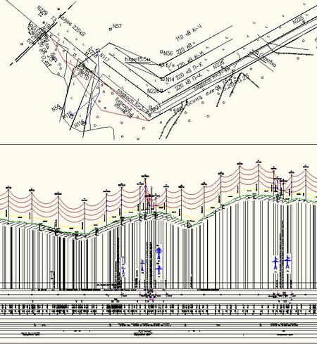 Рис. 14. Оформленный профиль и план трассы ВЛ 220 кВ