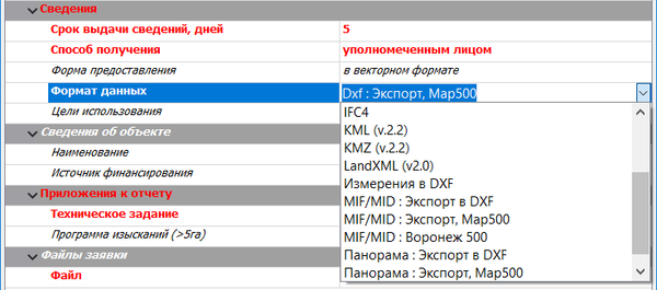 Рис. 3. Некоторые возможности выбора форматов модели