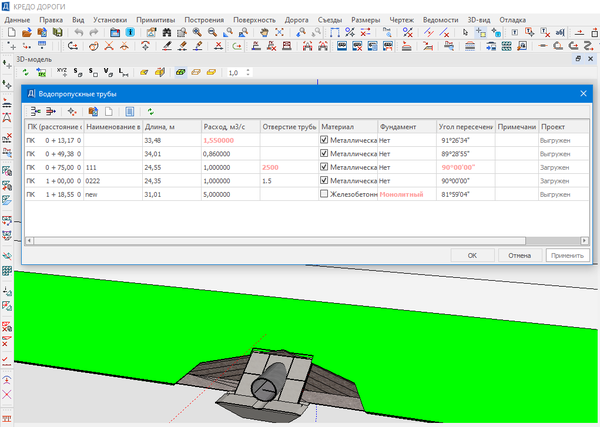Рис. 1. Команда Водопропускные трубы в меню Дорога в ПП КРЕДО ДОРОГИ.