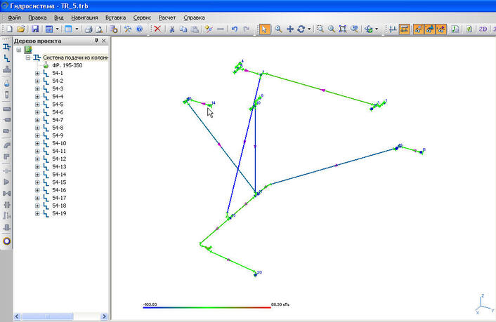 Графическое отображение схемы трубопровода в программе