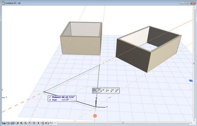 Отображение нескольких направляющих линий в 3D-окне для более точного расположения элементов.