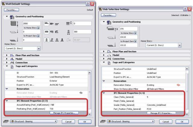 IFC-свойства элементов, как и параметры Archicad, можно редактировать в диалоговом окне настройки параметров.