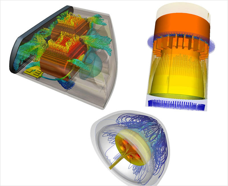 Autodesk Simulation CFD Advanced позволяет определять способы снижения тепловой нагрузки на места подключения светодиодов с помощью использования разных конфигураций печатных плат, теплоотводов и вентиляторов.