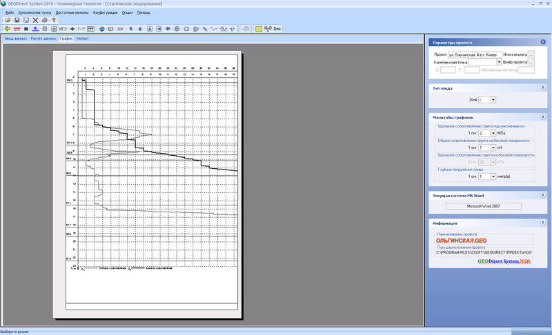Графики статического зондирования в GeoniCS Инженерная геология (GEODirect)