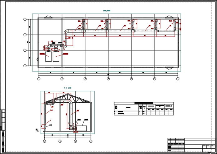 Пример плана и разреза системы вентиляции здания насосной