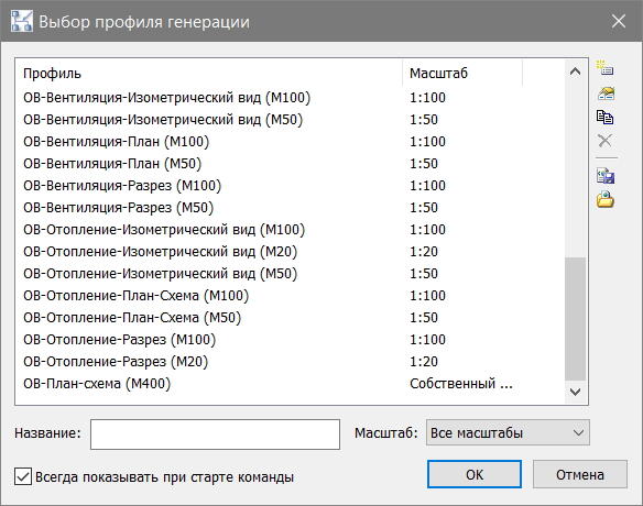 Перечень преднастроенных проекцией в MS Отопление и вентиляция