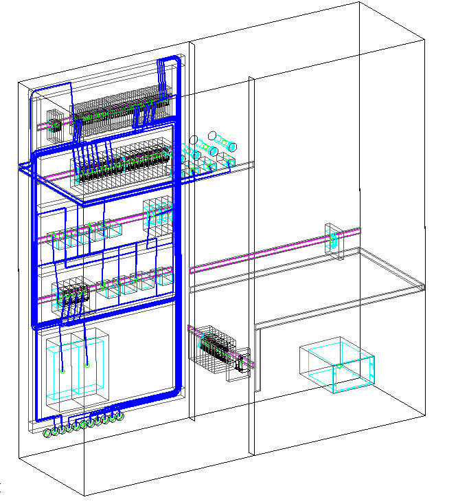 Разводка проводов внутри щита в 3D-виде