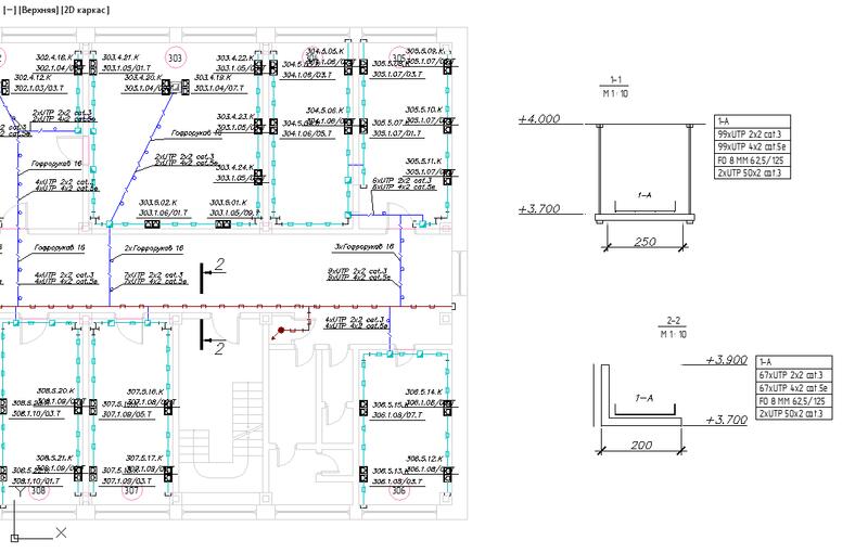 Рис. 6. Project Studio CS СКС. Сечения лотков