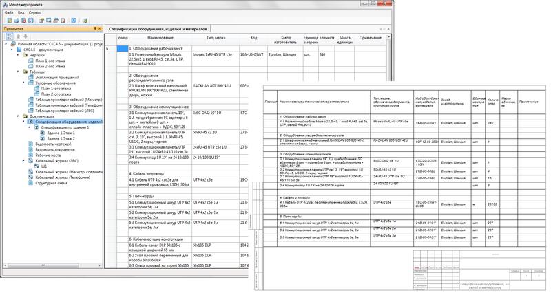 Рис. 13. Project Studio CS СКС. Спецификация оборудования