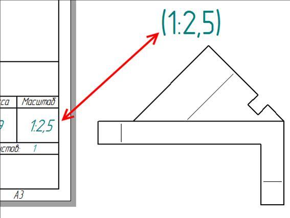 Рис. 27. Масштаб главного вида чертежа связан с атрибутом масштаба в основной надписи