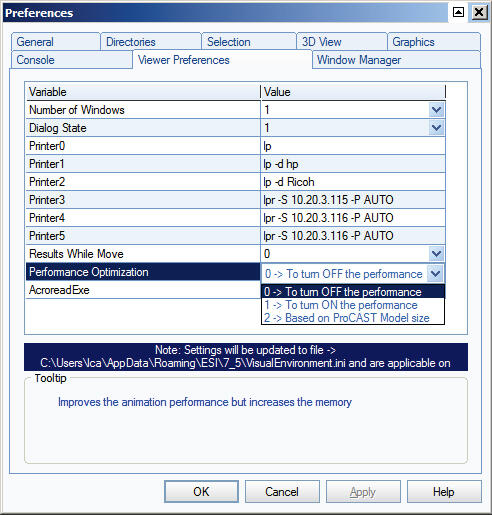 ProCAST/ Visual-CAST (Viewer). Панель «Preferences»