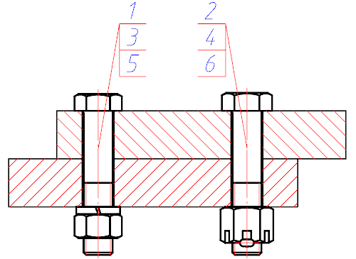 Рис. 12. Болтовое соединение с расставленными позициями