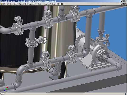 По окончании прокладки трубопроводов проект можно спокойно передавать для дальнейшей проработки специалистам, использующим базовый Autodesk Inventor: они получат полностью сформированную модель изделия и трубопроводов со всей арматурой и связями