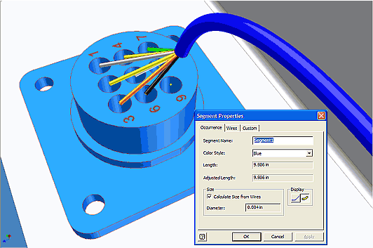 Результат - набор жгутов с проводами. При этом Inventor Professional рассчитывает как длину провода и жгута, так и диаметр жгута