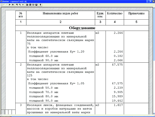 Пример ведомости объемов работ