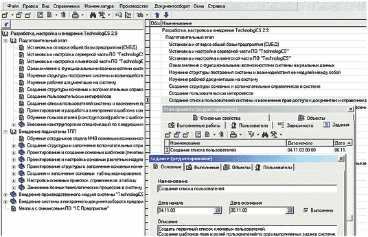 Рис. 1. Проект «Разработка, настройка и внедрение TechnologiCS 2.9»