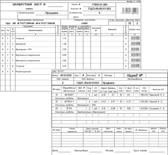 Рис. 8. Распечатанные из системы маршрутный лист и наряд
