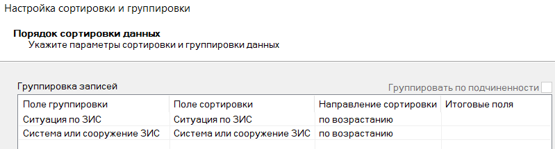 Рис. 37. Настройка группировки параметров в спецификации