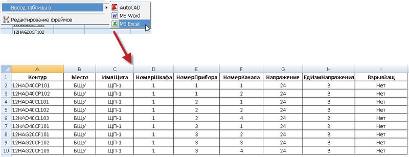 Рис. 3. Ввод данных в таблице Excel