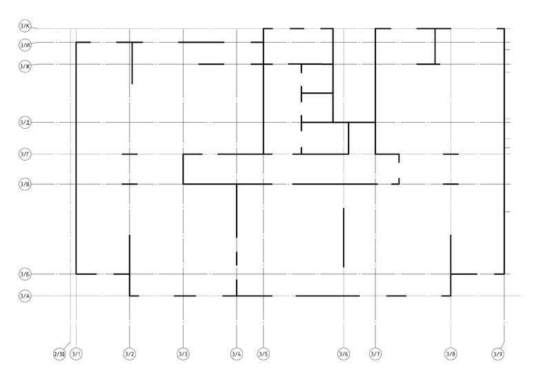Фрагмент плана срединных линий несущих конструкций
