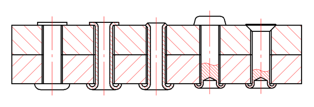 Рис. 8. Соединения пустотелыми и полупустотелыми заклепками