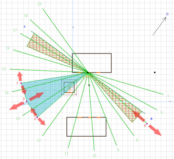 Вид линейки LabPP_Insolation в 2D-окне Archicad