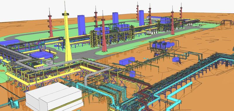 Рис. 5. Трехмерный проект ООО «ОйлГазПроект»: информационная модель дожимной компрессорной станции, выполненная в Model Studio CS и CADLib