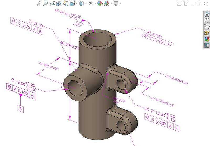 Размеры и примечания, нанесенные на 3D-модель