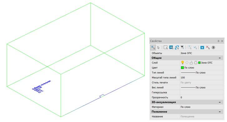 Рис. 5. Пример зоны ОПС и ее свойства