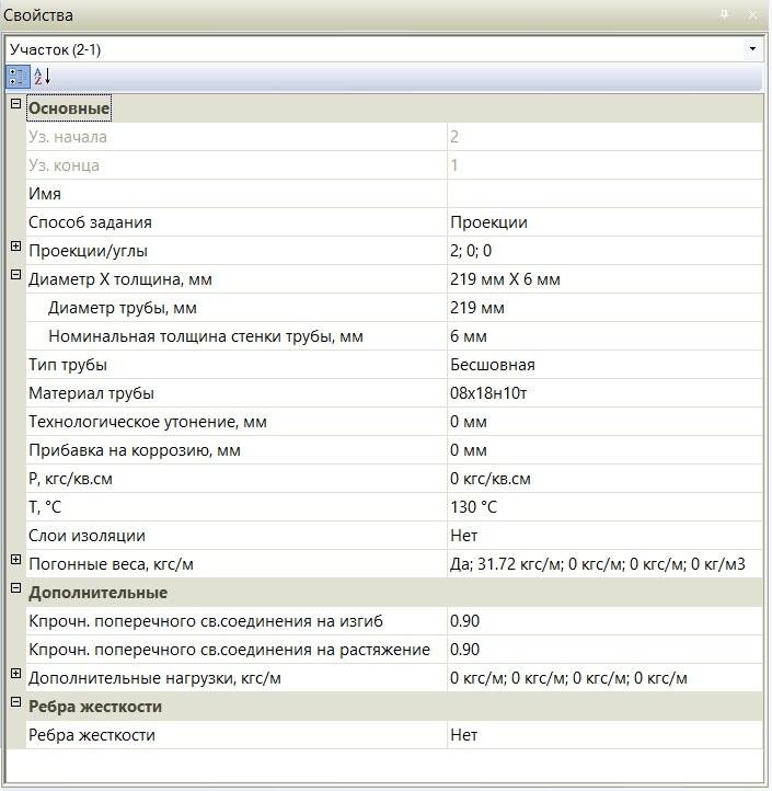 Рис. 12. Определение свойств участков трубопровода