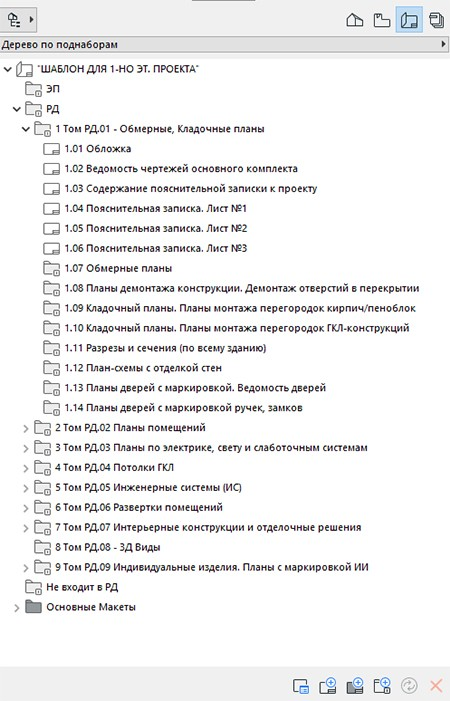 Рис. 10. Расположение карт Проекта, Видов, Макетов