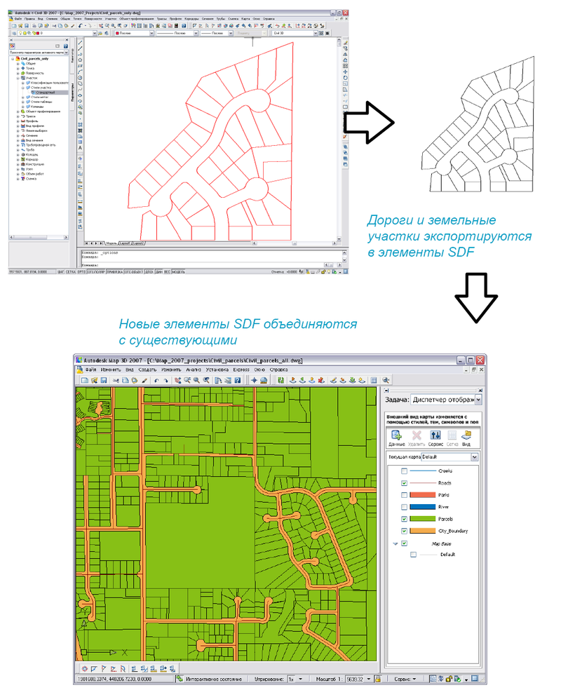 Рис. 6. Добавление данных проектирования из AutoCAD Civil 3D