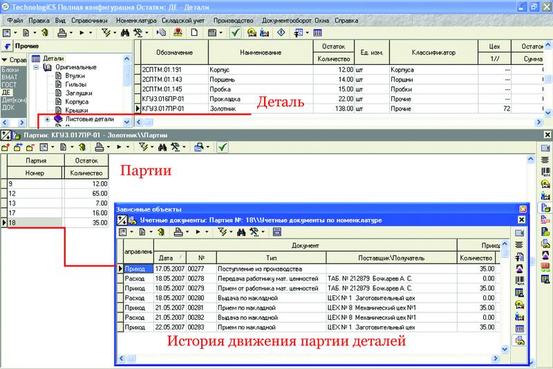 Рис. 20. История перемещения партии деталей