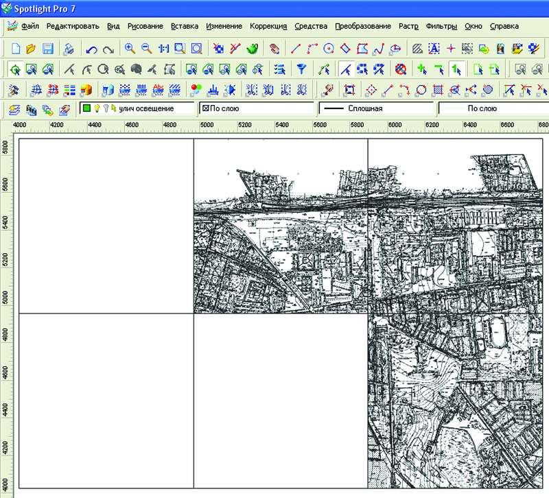 Рис. 5. Растровое поле из состыкованных планшетов