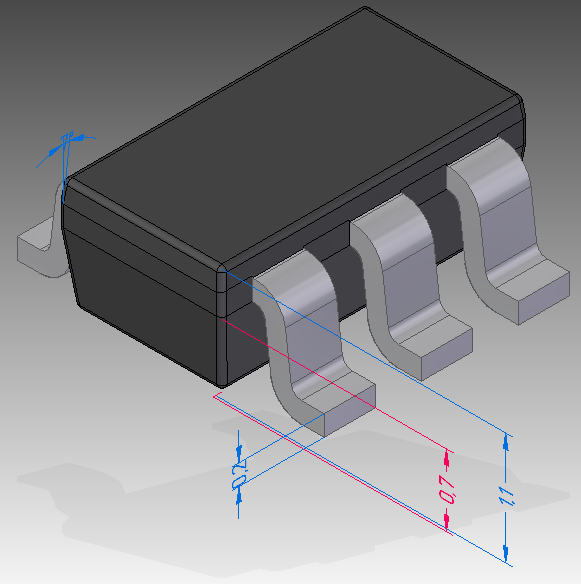 Рис. 1. Управляющие 3D-размеры на модели электронного компонента